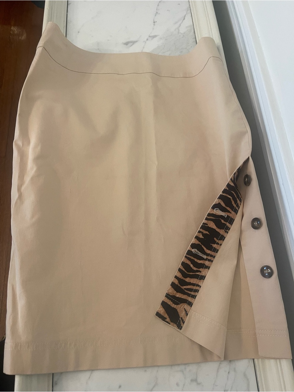 Escada Beige Pencil Skirt with Animal-Print Trim